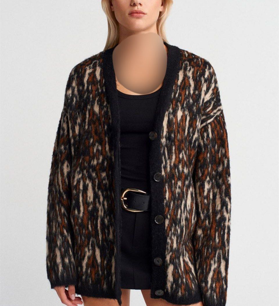 ژاکت بافت زنانه طرحدار بلند ترک