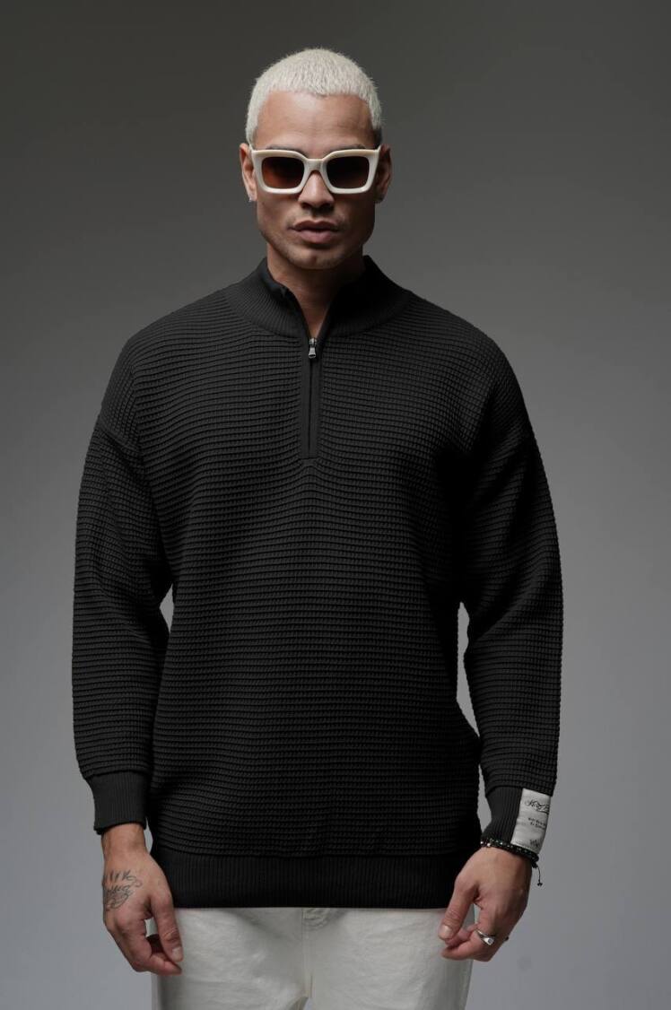 نیم زیپ مشکی مردانه ساده ترک 