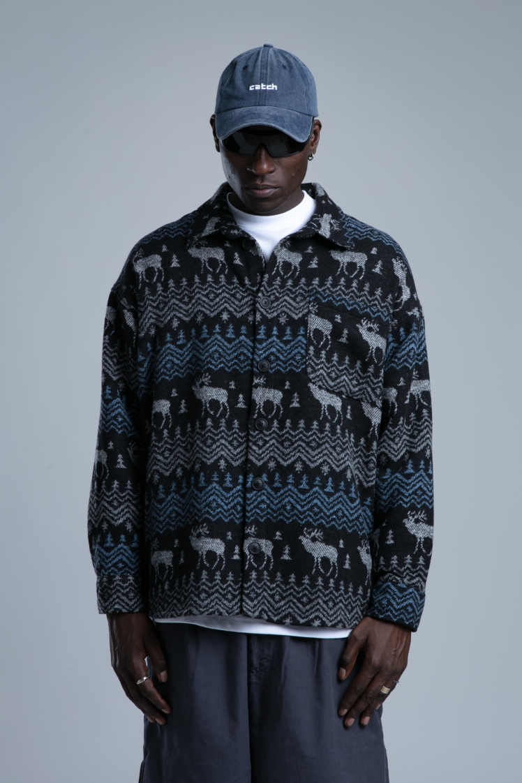 پیراهن مردانه پشمی طرحدار مشکی و سورمه ای ترک