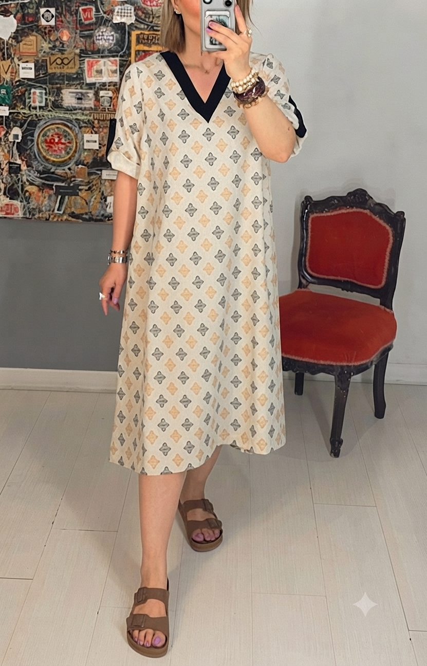 پیراهن بلند لینن طرح دار زنانه
