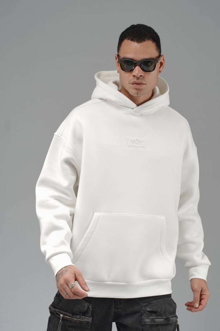 هودی سفید ساده مردانه تو کرکی ترک