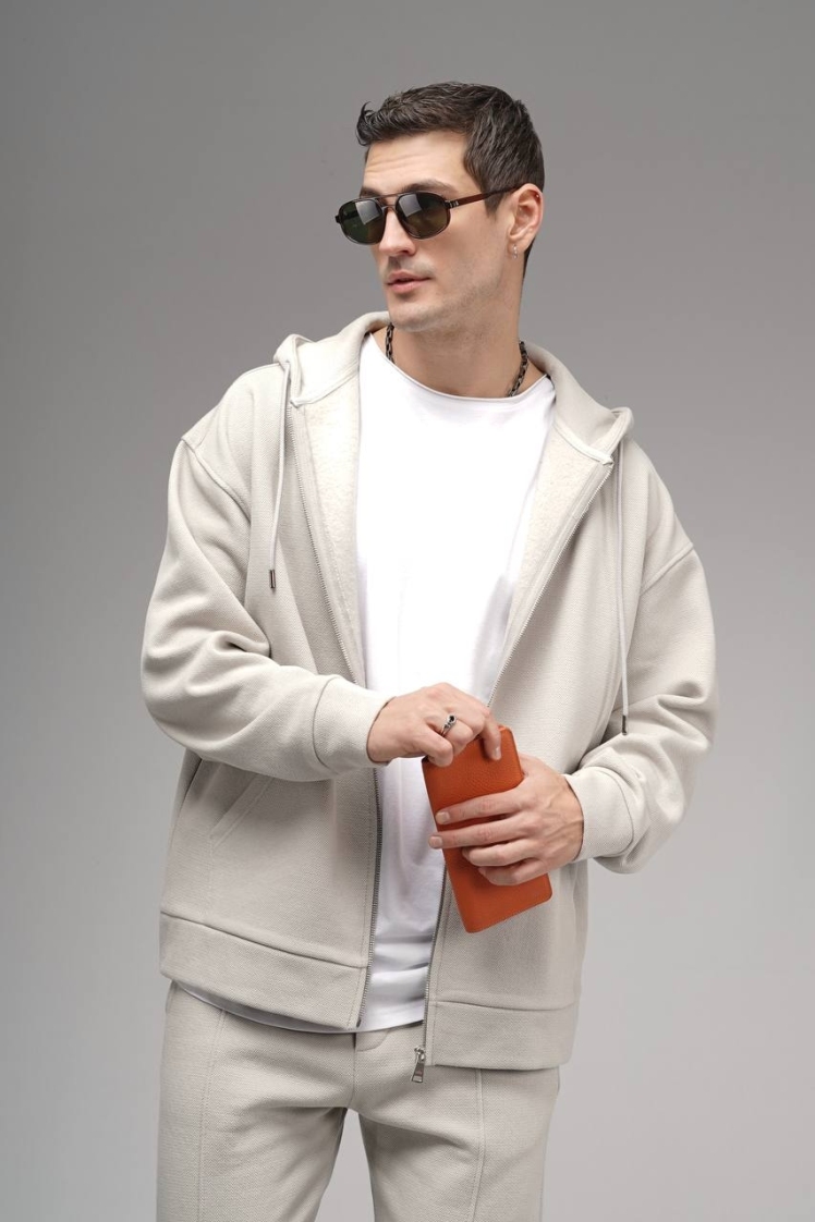 سویشرت تمام زیپ کلاه دار تو کرکی مردانه ترک