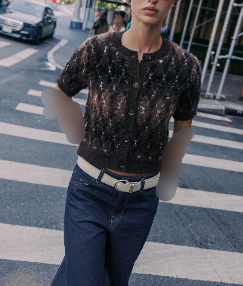 ژاکت بافت زنانه طرحدار زنانه قهوه ای مشکی ترک