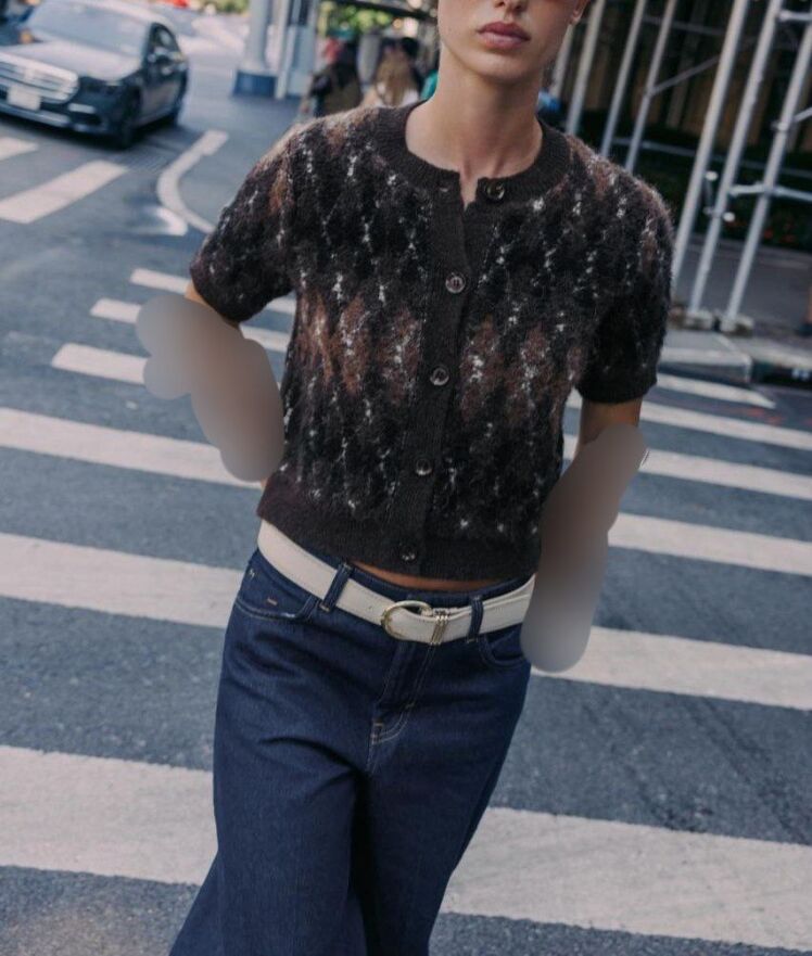 ژاکت بافت زنانه طرحدار زنانه قهوه ای مشکی ترک