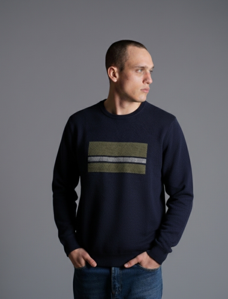 بافت یقه گرد سورمه ای طرحدار مردانه شیک 