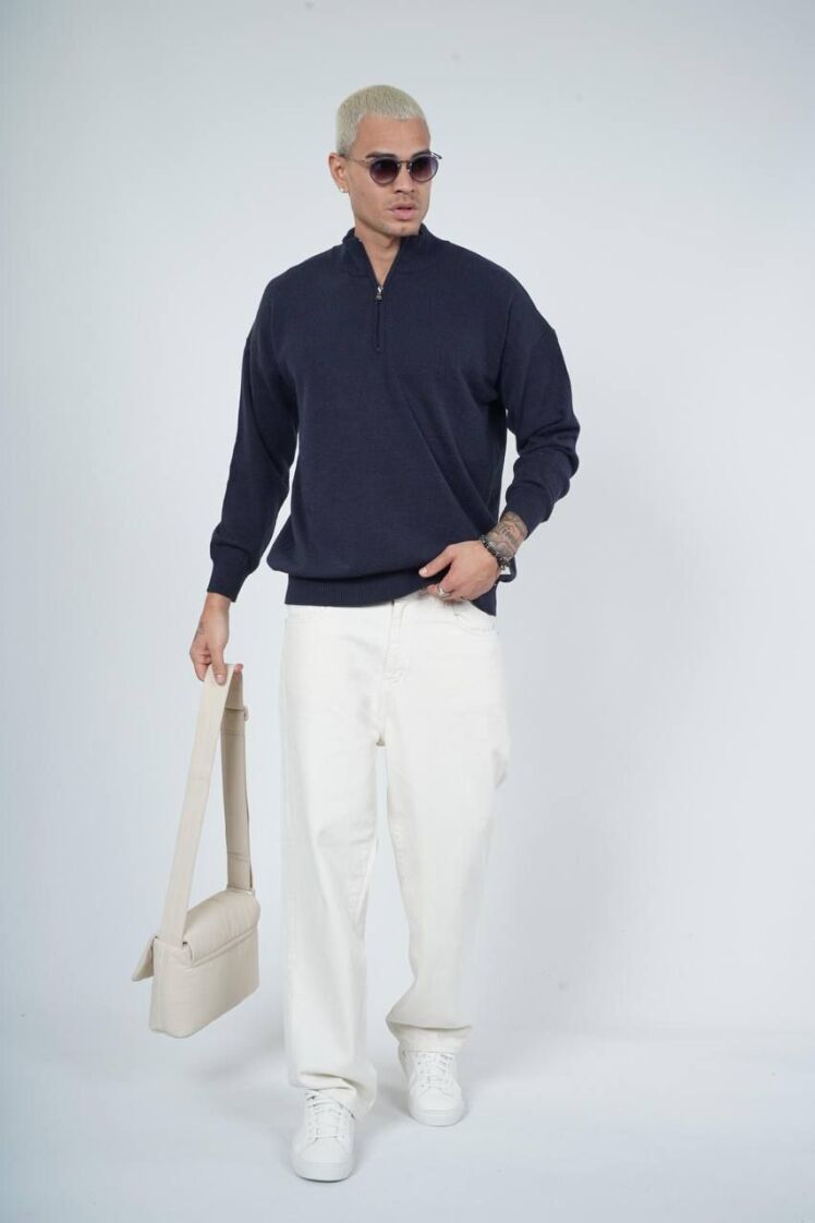 بافت نیم زیپ مردانه سورمه ای ترک